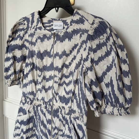 SAYLOR RAFAELA DENIM SHORTS ROMPER Blue Zebra Print Womens Size Small - Picture 5 of 13